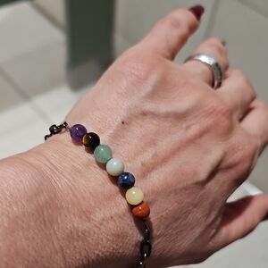 Colorful Natural Stones Beaded Bracelet Whi5h Coopee Chain